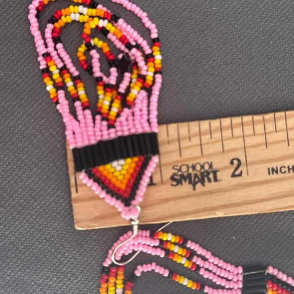 Tribal Earrings Seed Bead Handmade Multicolor Native American Boho Dangle 3” USA - Picture 13 of 15